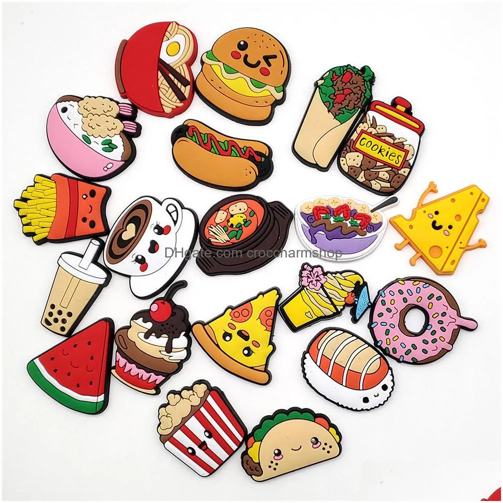 anime charms wholesale childhood memories food drink series cartoon croc charms shoe accessories pvc decoration buckle soft rubber clog charms fast