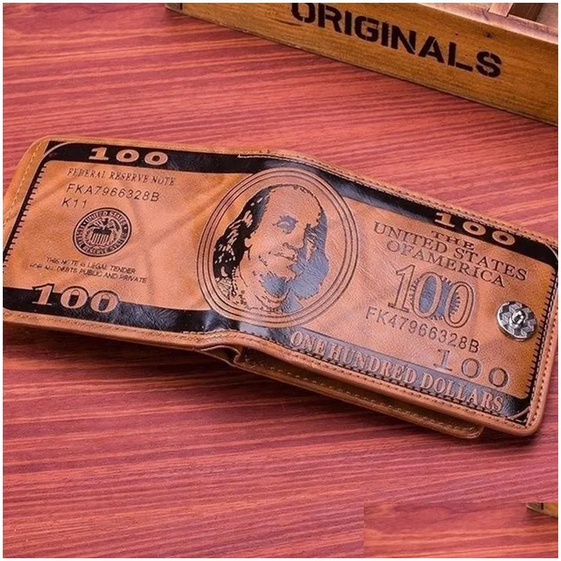 retro men wallets dollar figure pattern credit wallet men clutch pu money clip long male purse for coins multi pocket 