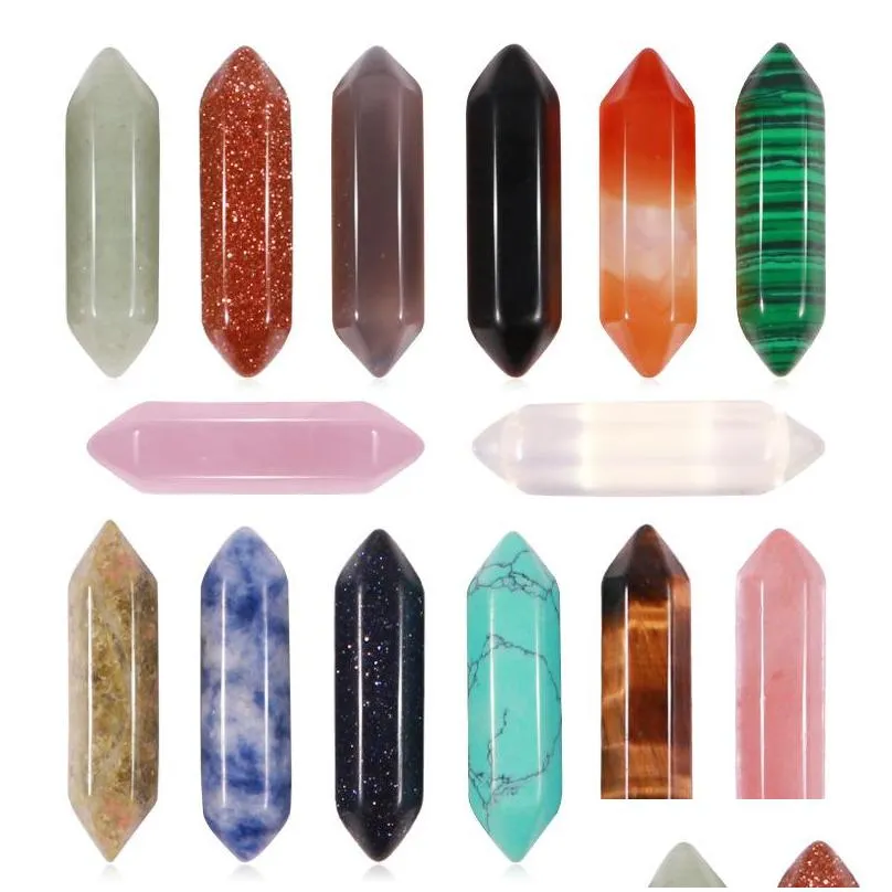 natural crystal stone party favor hexagonal column gem pendant accessories diy jewelry 32x8mm