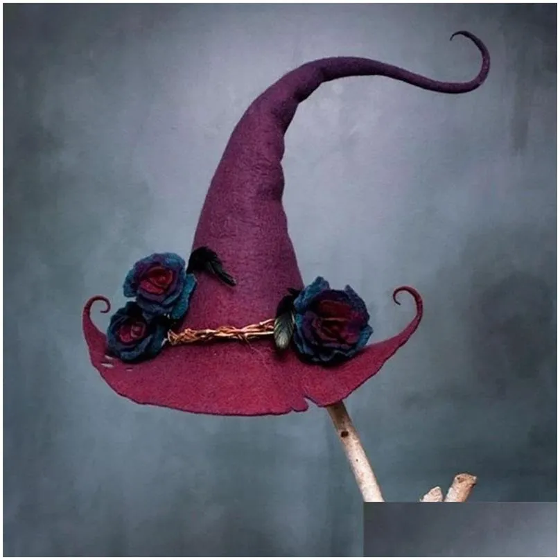 party hats 2021 modern witch hat halloween decoration costume cosplay props christmas pointed wool felt