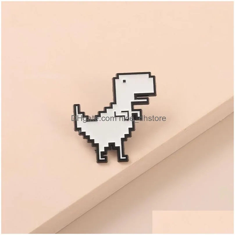 pixel dinosaur enamel pins cute brooch white animal cartoon badge brooch lapel clothes sweater backpack women kids funny wholesale jewelry