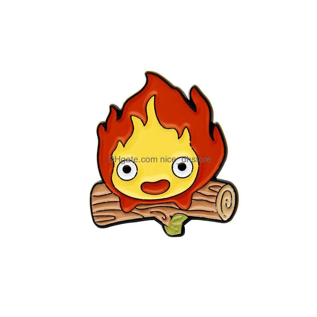 calcifer log hard enamel pin studio ghibli pin fire brooch cute funny badges