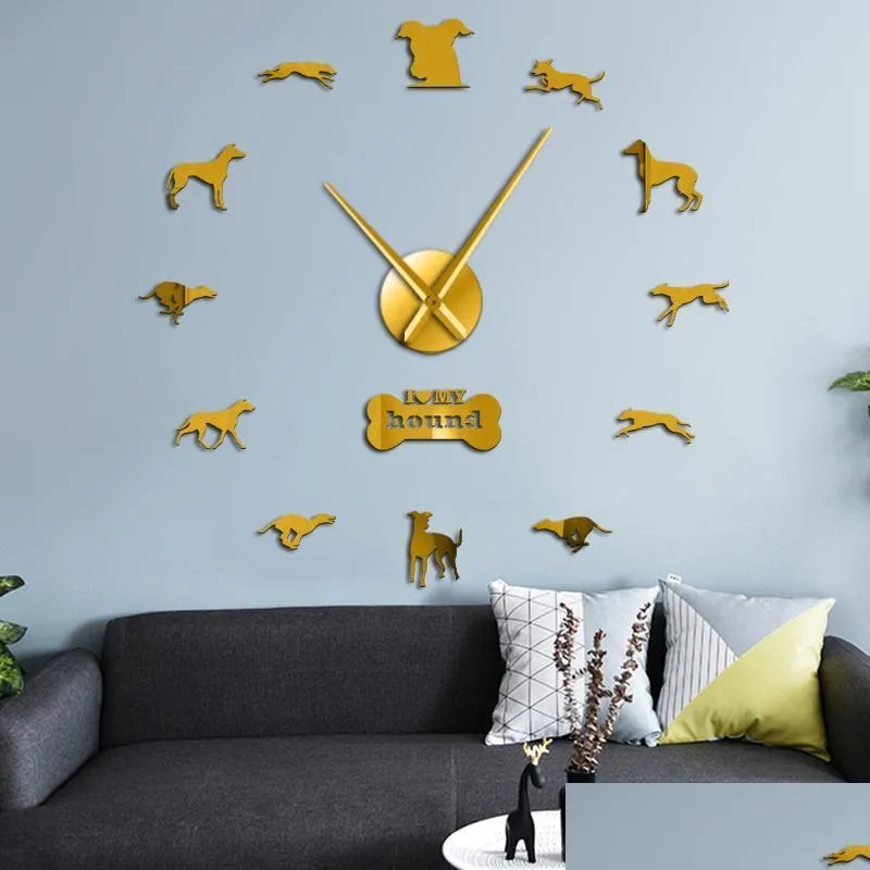 wall clocks greyhound adoption whippet art diy  clock home decor dog animal exclusive watch