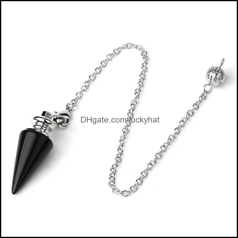 csja conical pendulum natural stone taper pendulums silver color chain crystal pendants for dowsing spiritual reiki pendulo 1642 v2