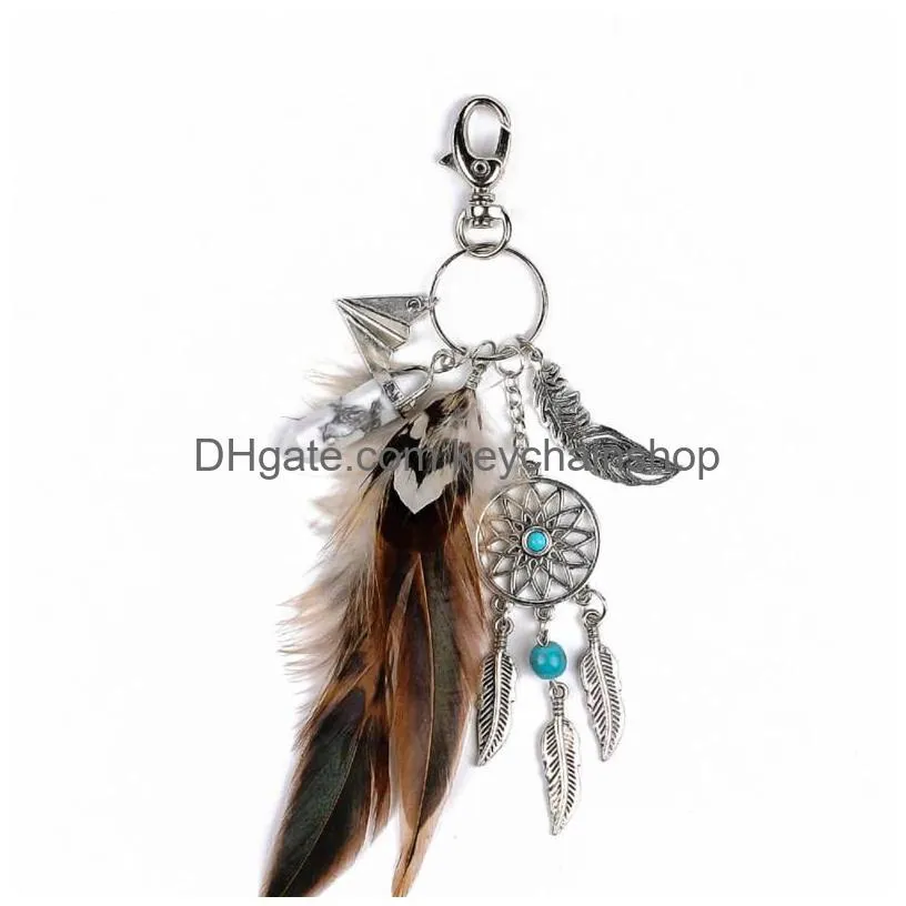 dreamcatcher feather key chain rings natural crystal alloy evil eye hamsa hand of fatima charm keychains bag car keyrings holder