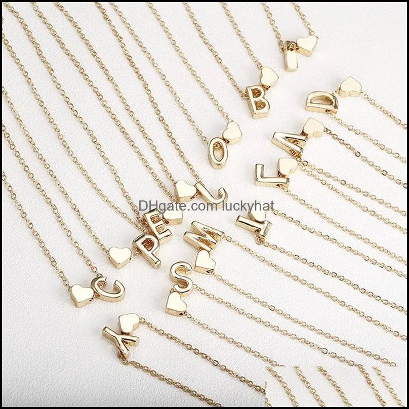 gold plated fashion cheap heart necklace women wholesale letter initial necklace 45cm