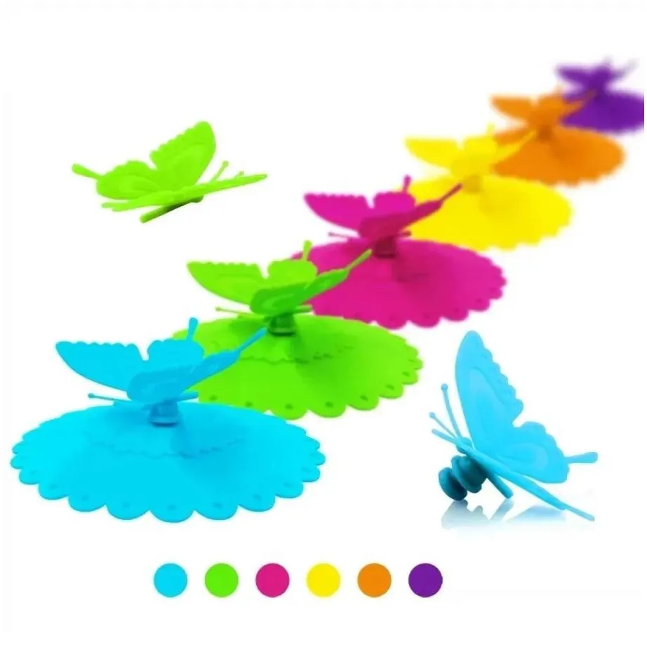 cute butterfly silicone cup lids leakproof colorful lovely 3d butterfly leaves cup cover dustproof seal lid for mug wholesale tt1216