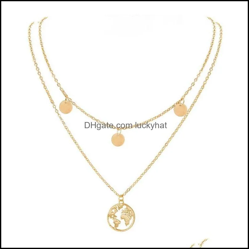 travel lover earth day gift personalized jewelry round double layers name necklaces earth world map necklace
