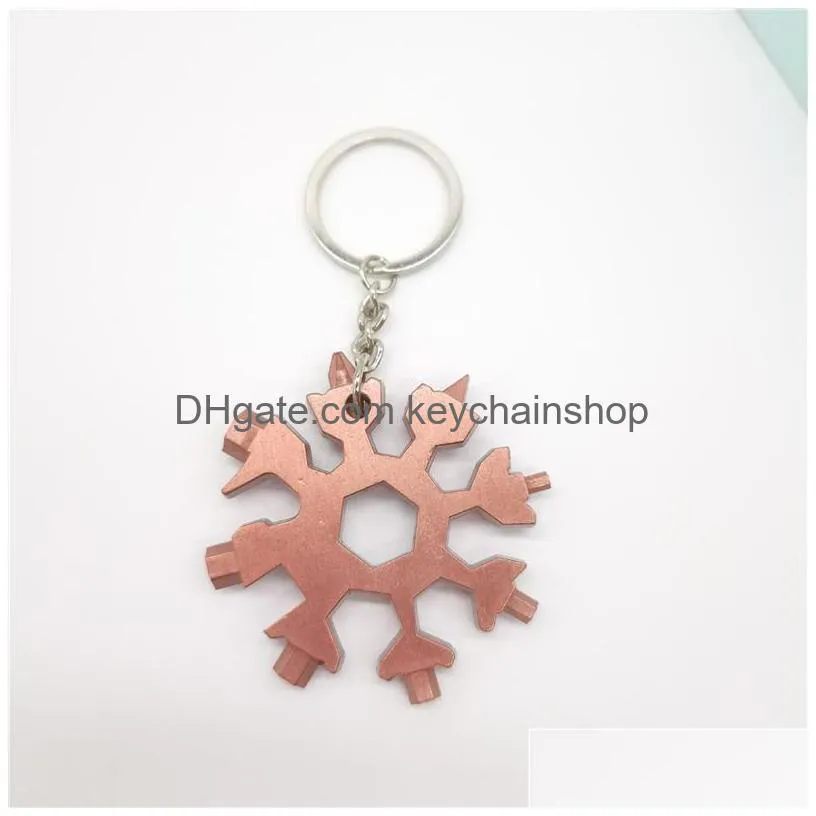 snowflake wrench car keychains 18 in 1 key rings beer bottle opener metal pendant keys chain holder spanner hex tools souvenirs rainbow camp survive outdoor