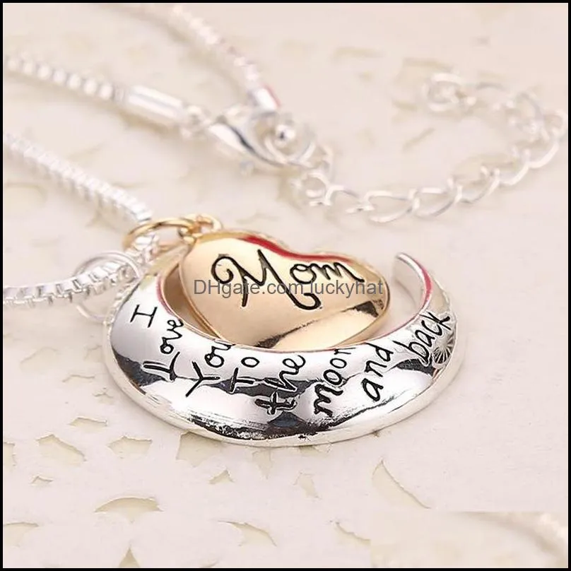 heart jewelry i love you to the moon and back mom pendant necklace mother day gift wholesale fashion jewelry