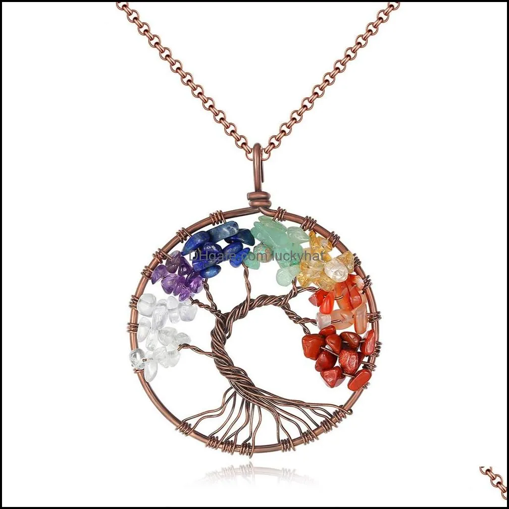 tree of life pendant natural stone amethyst rose crystal necklace gemstone chakra jewelry