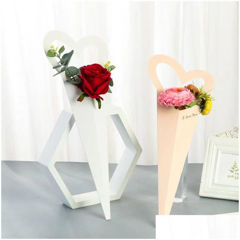 romantic bouquet heart boxes gift wrap love rose flower box cardboard for women sweet packaging single bunch decorate valentine day gifts without