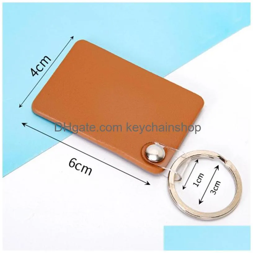 pu leather pendant keychains keyrings square rectangle key chains rings bag charms car keys holder cute trinkets fashion jewelry accessories for women men