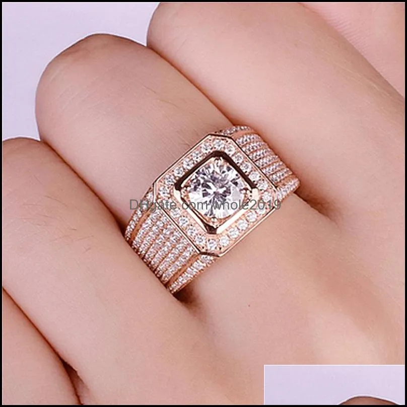 luxurious moissanite ring open 18k rose gold plated diamond ring wide group group set with stars silver rings for men