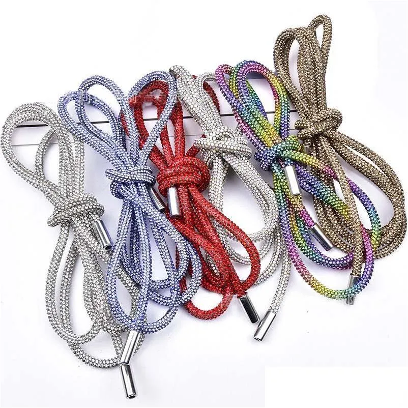 2021 full rhinestone crafts diy drawstring trousers rope cap ropes rainbow shoelace bling belt bowknot lazy elastic shoelaces clothing