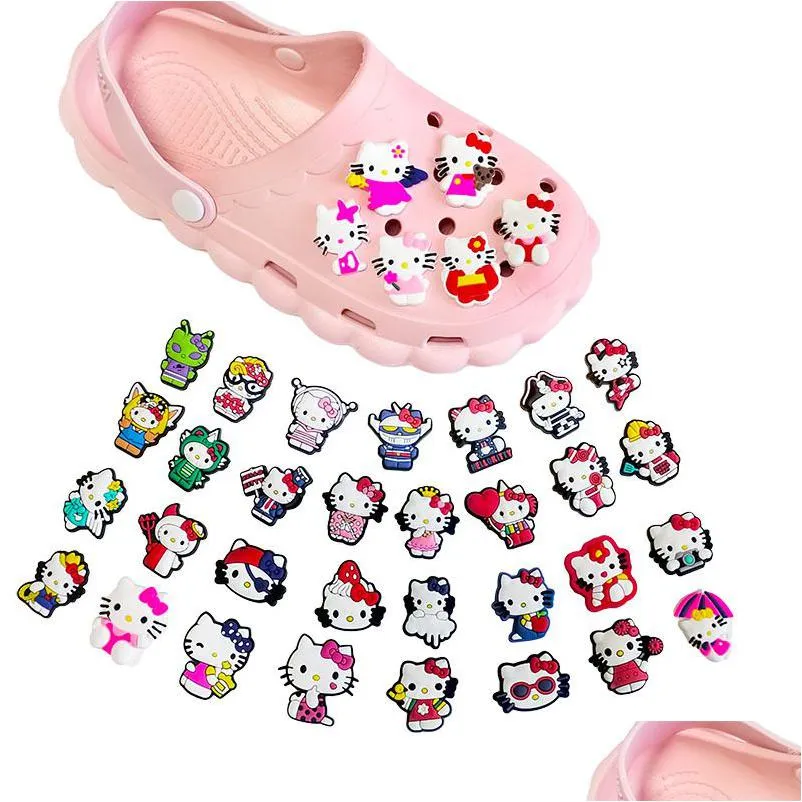 anime charms wholesale childhood memories cute cat cartoon croc charms shoe accessories pvc decoration buckle soft rubber clog charms fast