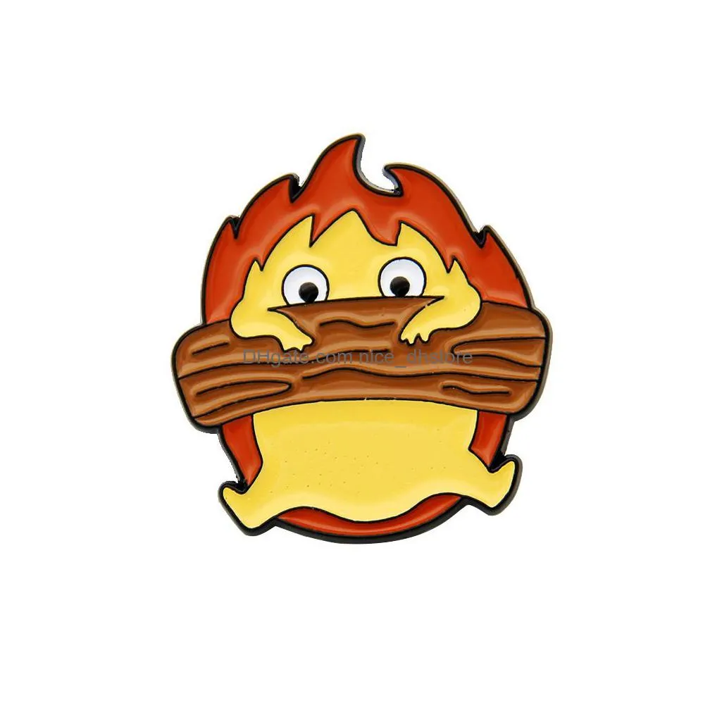 calcifer log hard enamel pin studio ghibli pin fire brooch cute funny badges