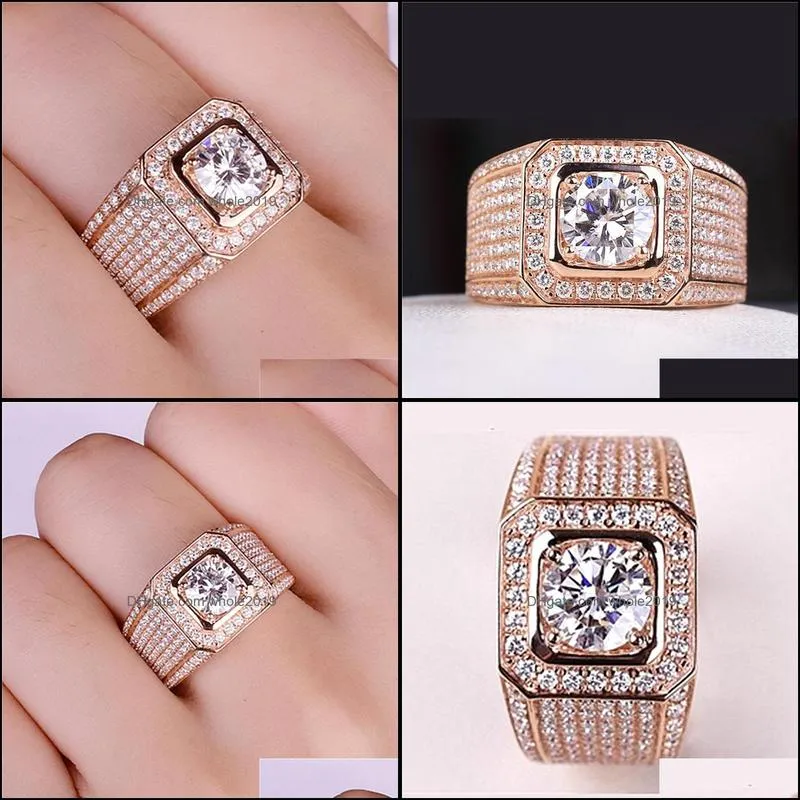 luxurious moissanite ring open 18k rose gold plated diamond ring wide group group set with stars silver rings for men