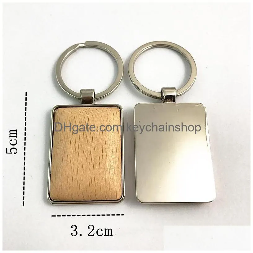 metal wood keychains key chain ring round heart rectangle simple diy blank wooden car key pendant holder fashion gifts keyrings