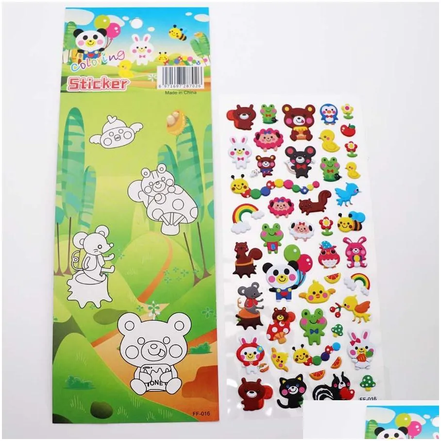 wholesale drawing cartoon food sticker creative kid early education 3d animal painting coloring card cartoon cute stickers dh0949 t03