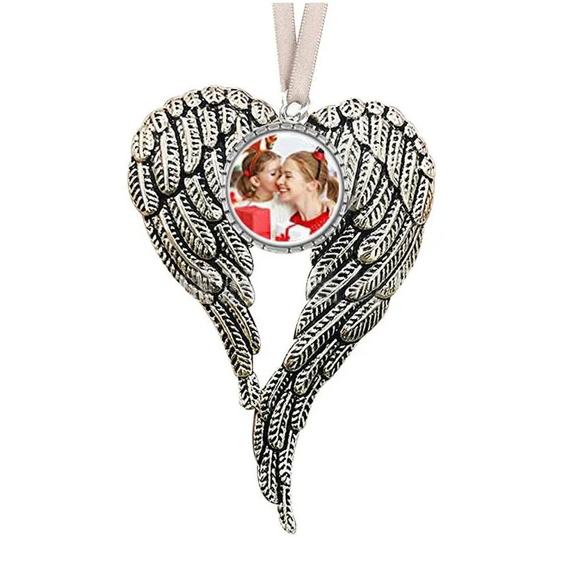 2022 sublimation blanks angel wing christmas decorations diy your own image and background ornament