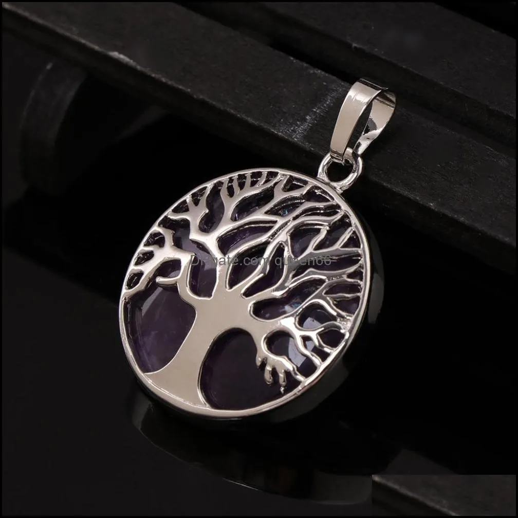 natural stone white turuoise tree of life pendant opal pink crystal life tree charms for necklace