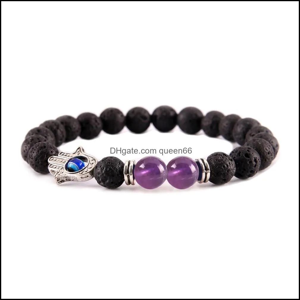 8mm natural black lava stone fatimas hand 7 chakra bracelet diy aromatherapy essential oil diffuser bracelet