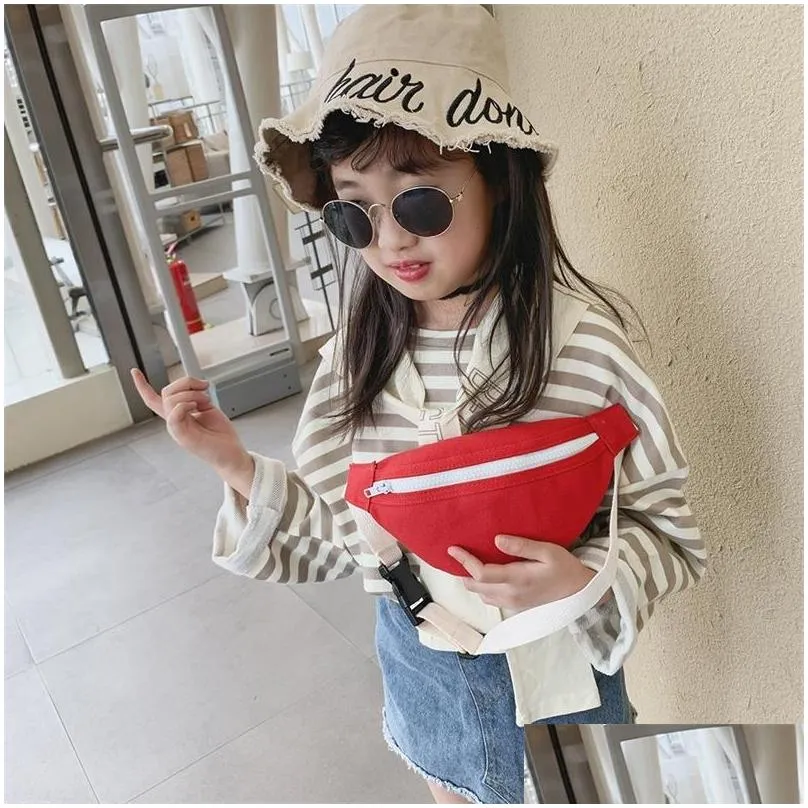 childrens mini waist bag canvas kids red fanny pack boys girls phone wallet chest baby packs 220519