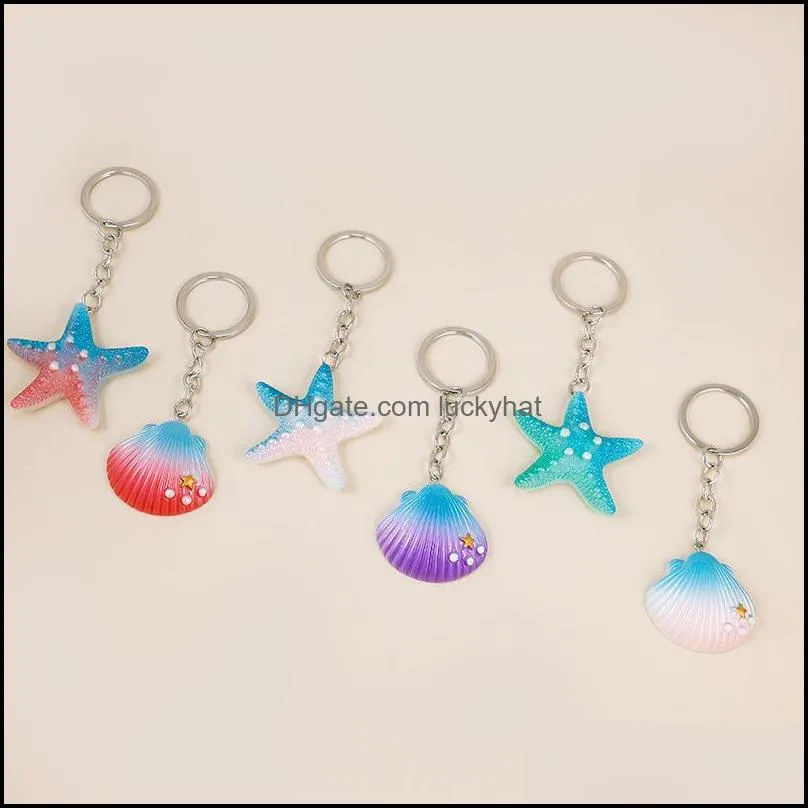 custom key rings creative simulation resin shell starfish key chain diy car bag pendant accessories promotional gifts