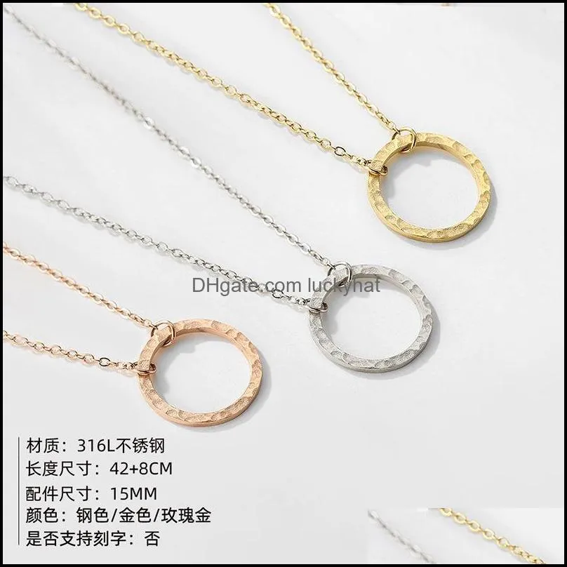 korea simple fade resistant gold plated hammered round circle pendant necklace