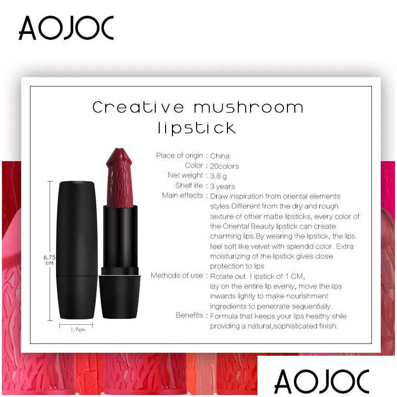 20 colors penis head lipstick mushroom lipstick long lasting moisture cosmetic rouge matte lips makeup rossetto