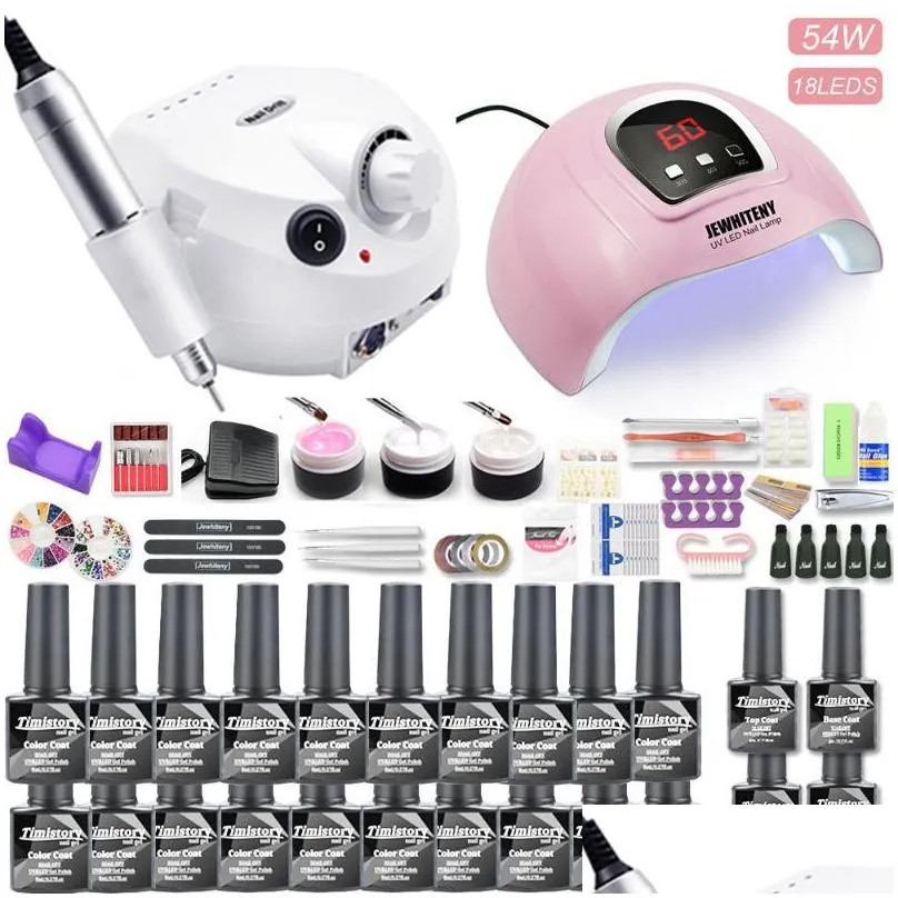 nail art kits 30pcs gel polish set 35000rpm drill machine kit with 120w uv led lamp manicure tools