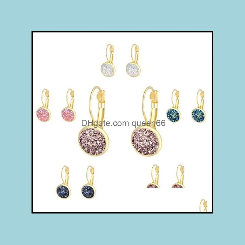 fashion druzy drusy earrings silver gold color fish scale imitate natural stone earrings for women jewelry