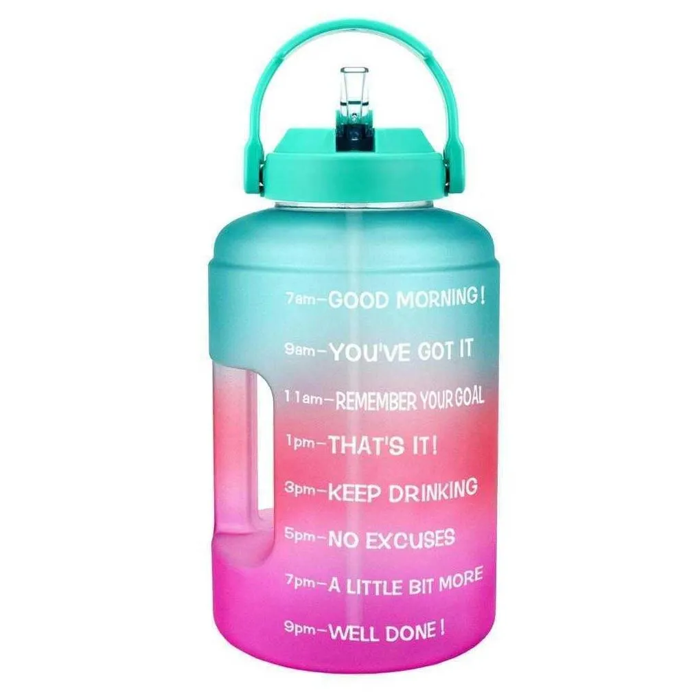 new 2.5l 3.78l plastic wide mouth gallon water bottles with straw bpa sport fitness tourism gym travel jugs phone stand sxjul19