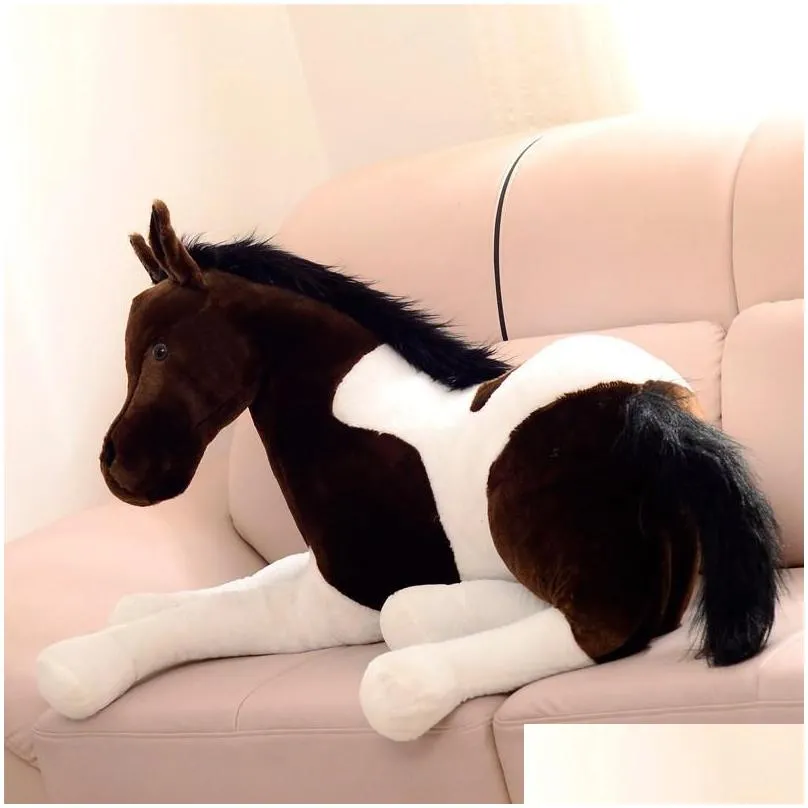 big size simulation animal 70x40cm horse plush toy prone doll for birthday gift 220409