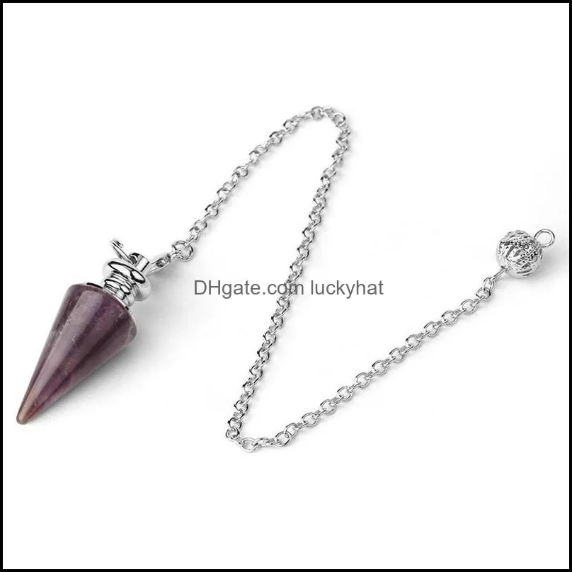 csja conical pendulum natural stone taper pendulums silver color chain crystal pendants for dowsing spiritual reiki pendulo 1642 v2