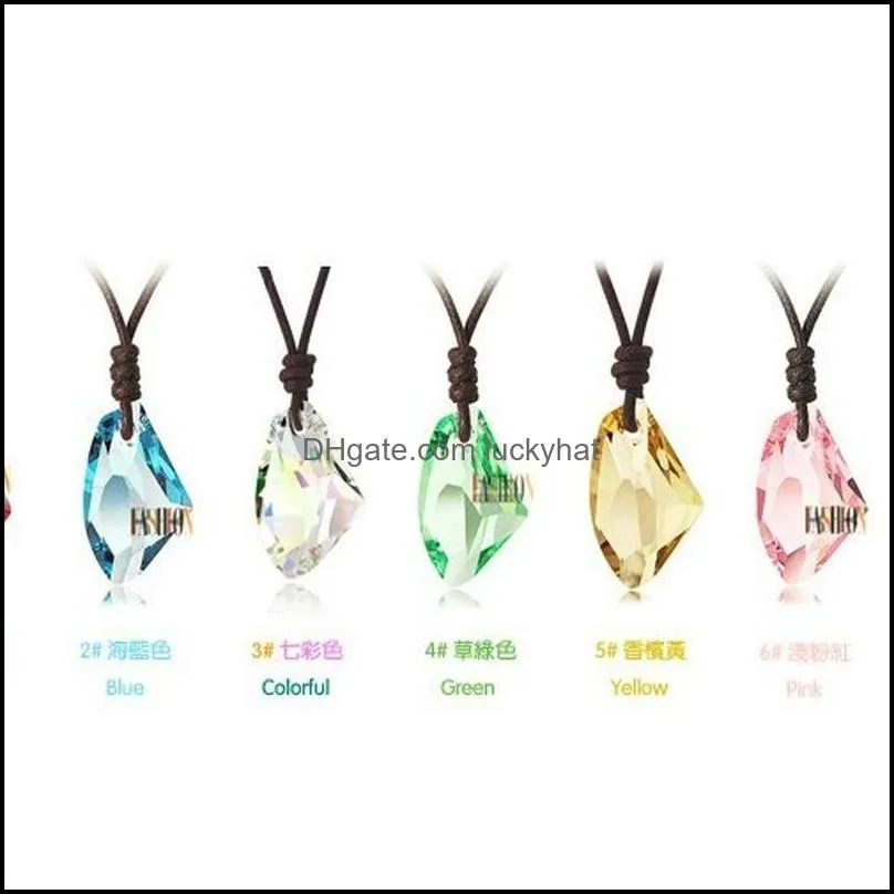 geometric crystal element wish stone necklace wax rope