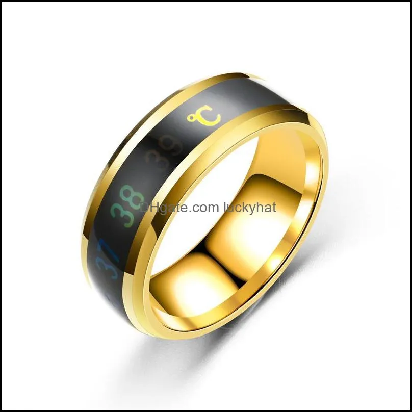 smart sensor body temperature test ring stainless steel fashion display realtime changing color finger rings 5596 q2