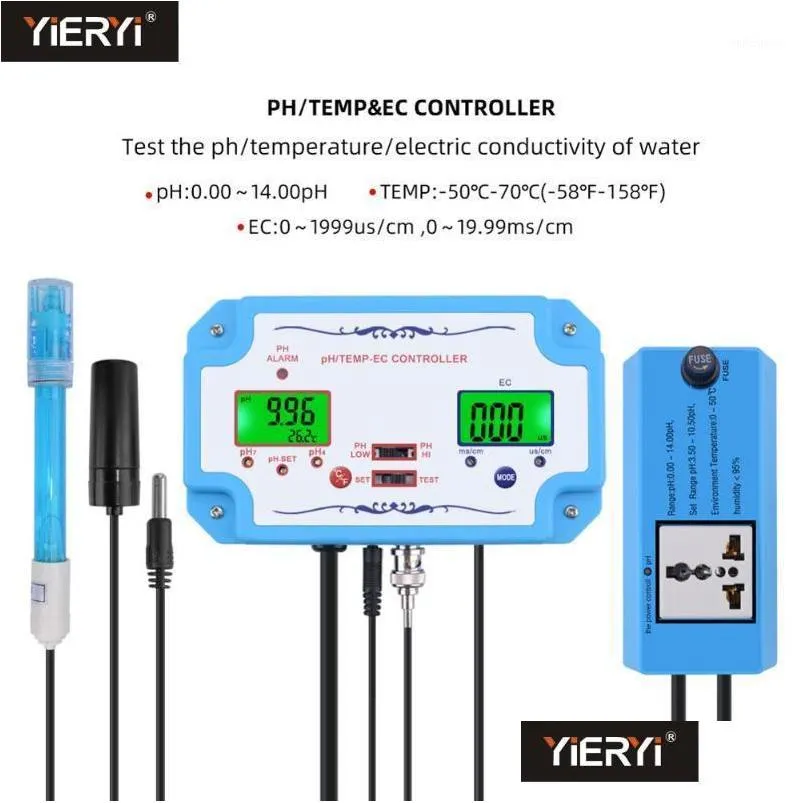 online ph/ec/temp tester meter water quality detector ph controller relay plug repleaceable  bnc type probe us eu plug1