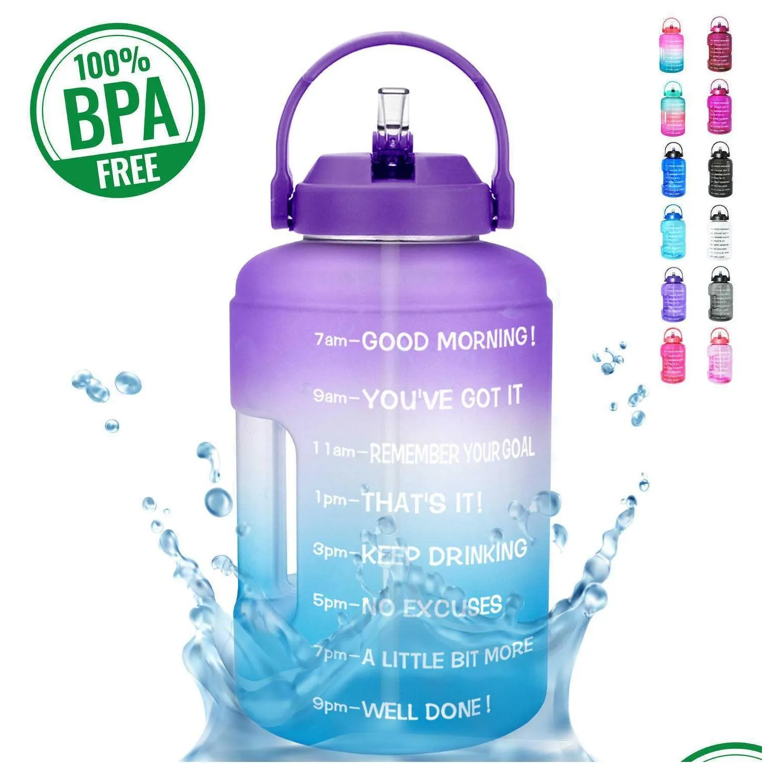 new 2.5l 3.78l plastic wide mouth gallon water bottles with straw bpa sport fitness tourism gym travel jugs phone stand sxjul19