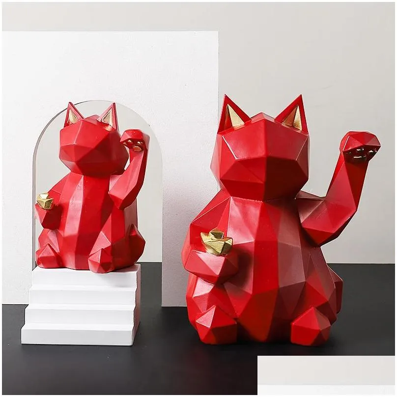 resin sculpture lucky cat statue decoration fashion modern home decor statue gift desktop furnishings home accessories ornaments