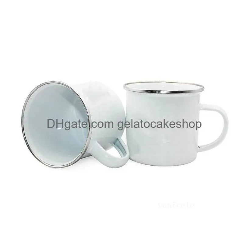 sublimation enamel mug stainless steel silver edge coffee cup diy p o handle milk tumblers simple home water cups by sea t2i53074