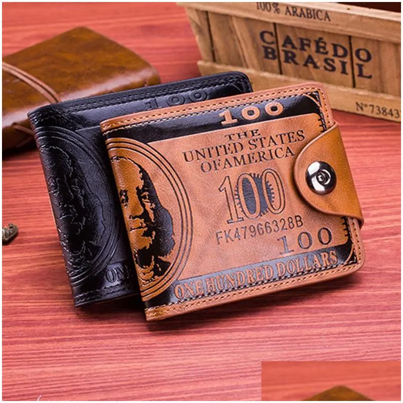 retro men wallets dollar figure pattern credit wallet men clutch pu money clip long male purse for coins multi pocket 