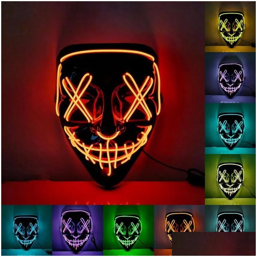 halloween horror mask cosplay led mask light up el wire scary glow in dark masque festival supplies 916