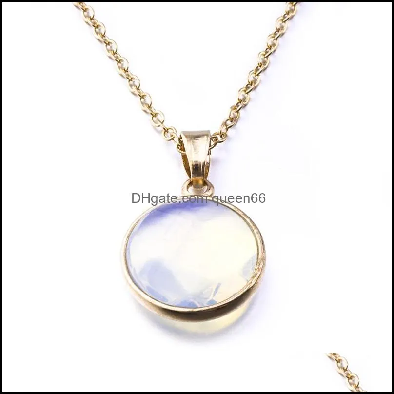 fashion round natural stone turuoise druzy necklace gold opal pink crystal drusy necklace for women