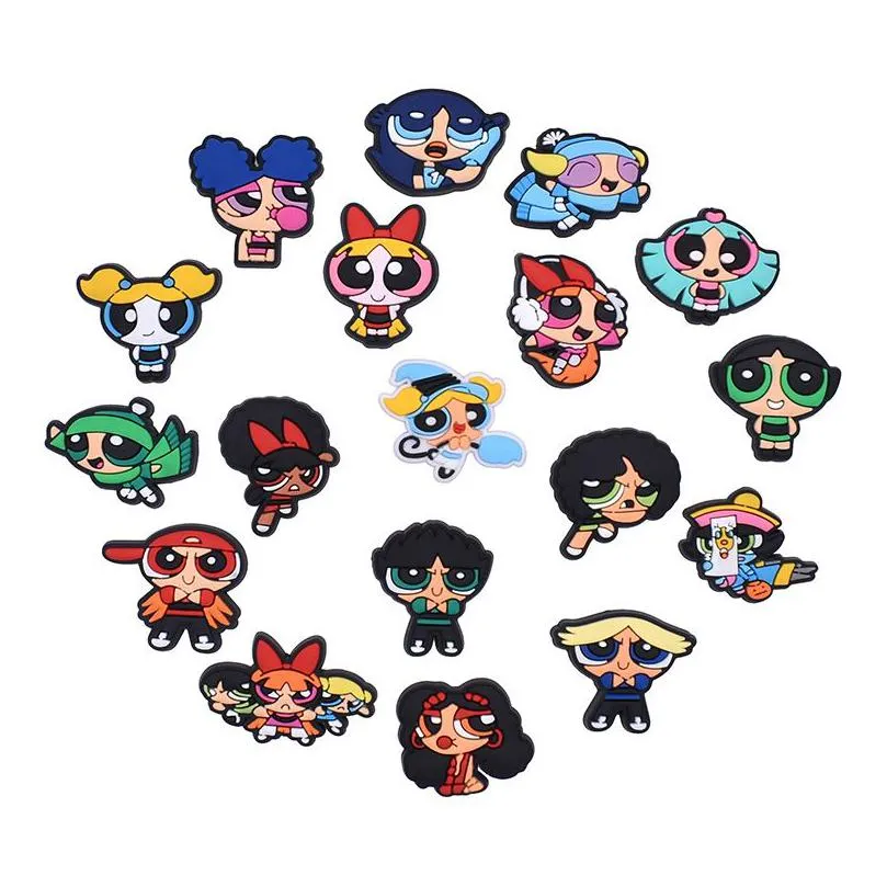 anime charms wholesale childhood memories the powerpuff girls movies cartoon croc charms shoe accessories pvc decoration buckle soft rubber clog charms fast