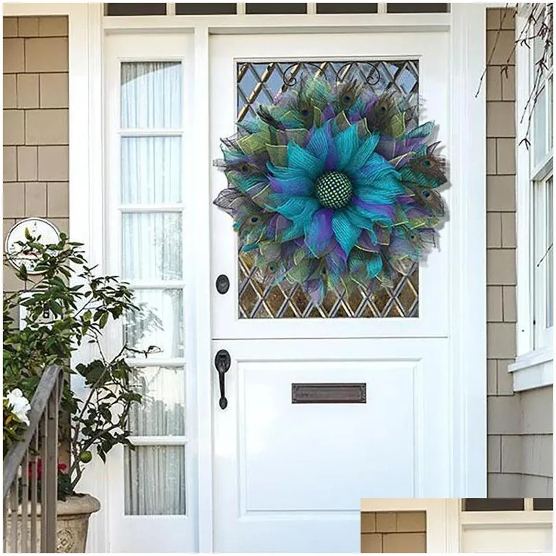 decorative flowers wreaths peacock wreath home decor holiday party wedding rattan circle garlands outdoor indoor doorway daily