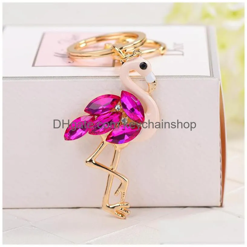 flamingo keychains rings rhinestone fashion car key charm pendant animal keyrings bag jewelry accessories fashion men women key chain