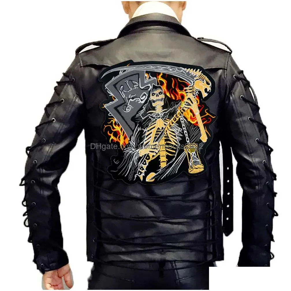 fu 141 skull sickle large punk embroidered iron on backing biker badge for jacket jeans
