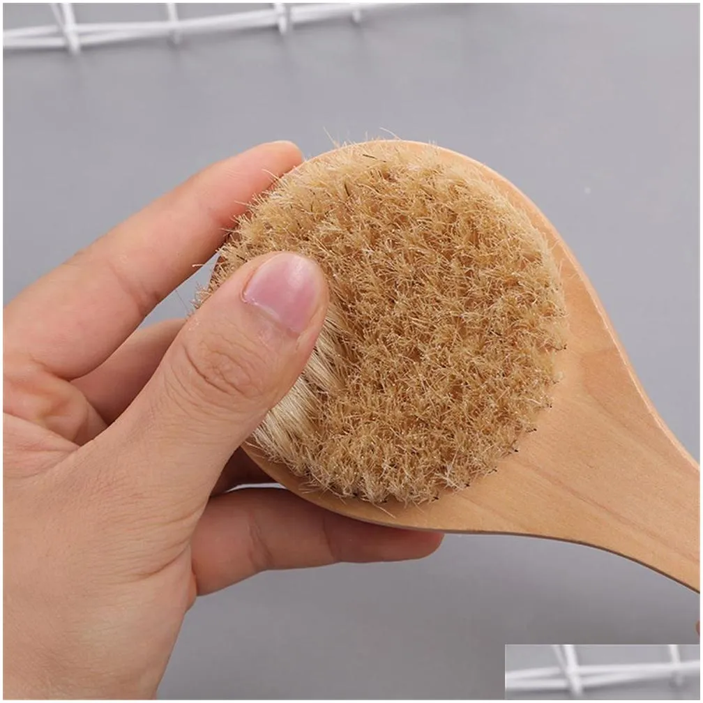 dry bath body brush back scrubber antislip short wooden handle natural bristles shower exfoliating massager fy5312 b1011